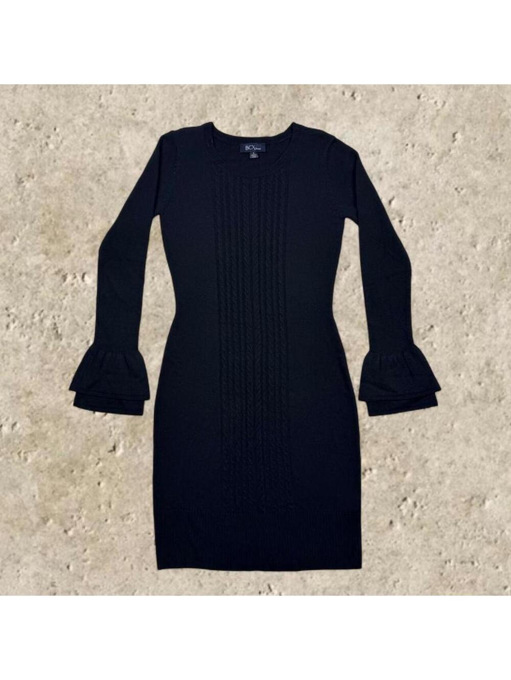 BCX Black Cable Knit Bell Sleeve Sweater Dress Mini 🖤